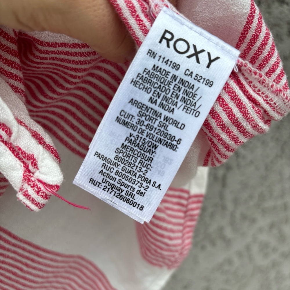 ROXY Striped Front Tie Short Sleeved V Neck Button Down Top - Picture 3 of 5